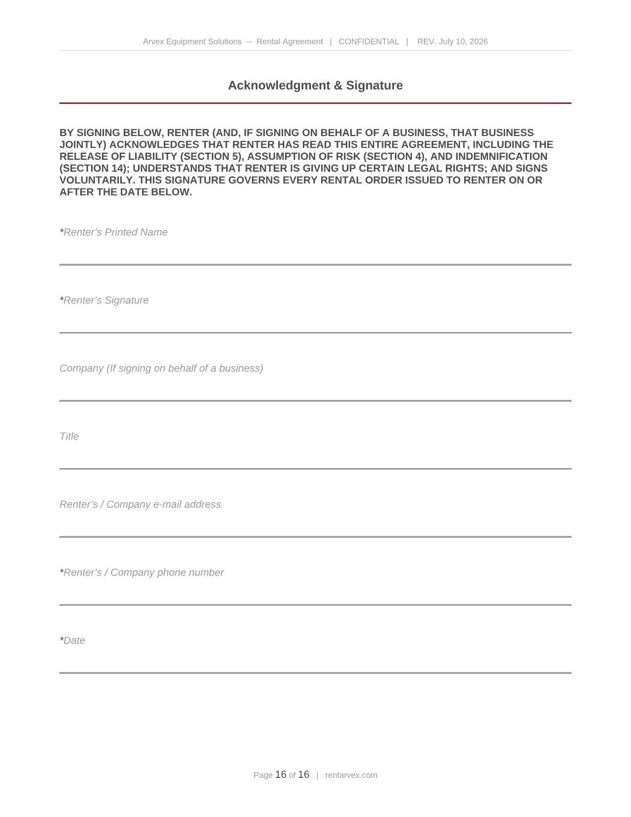 Rental agreement, page 16 of 16