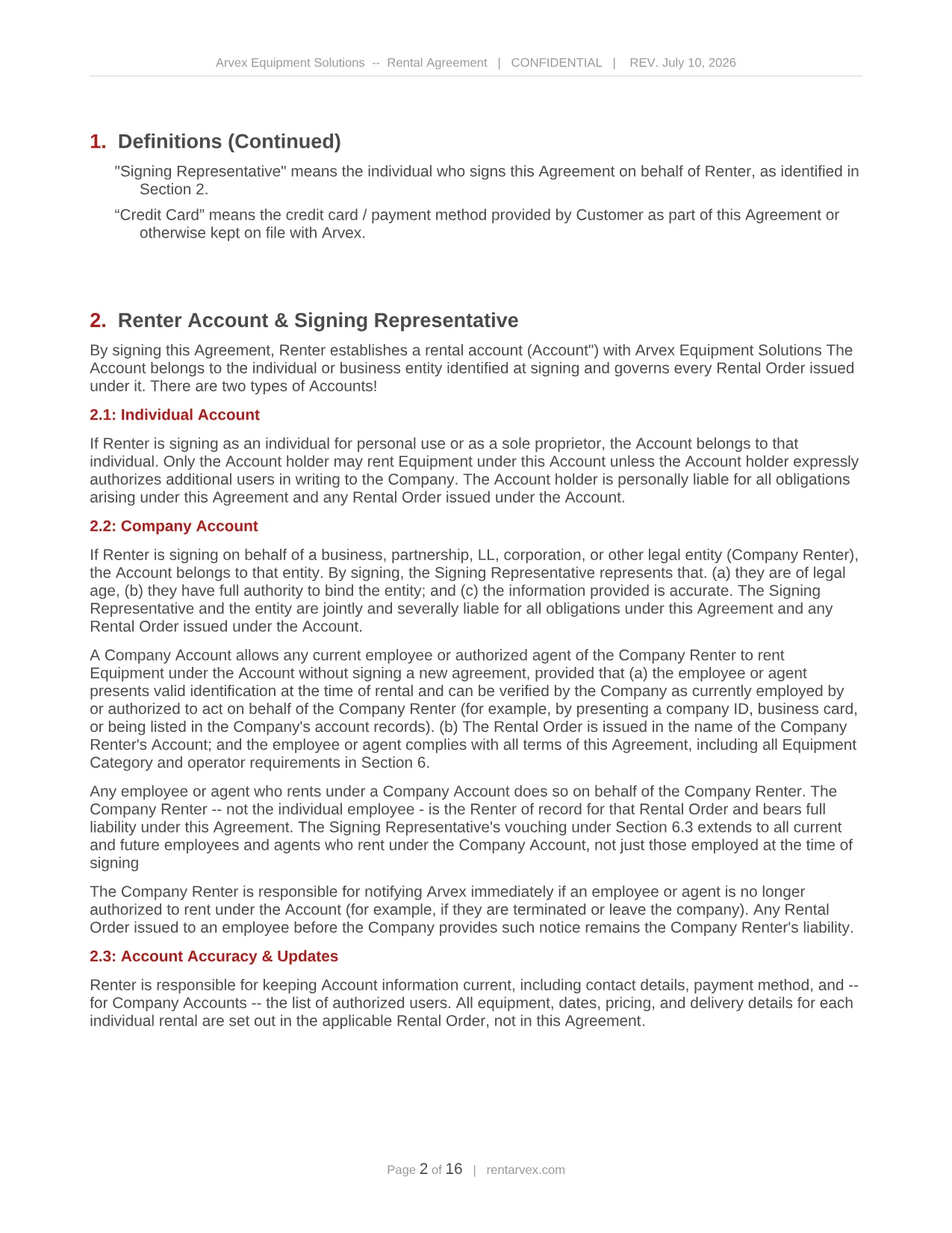 Rental agreement, page 2 of 16